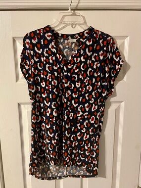 Daisy Fuentes Navy Leopard Print Short Sleeve Blouse size Extra Large